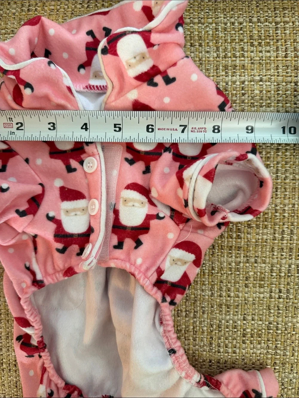 Pink Santa Print Fleece Dog Pajama Onesie